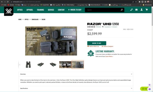 دوربین شکاری دوچشمی ورتکس آمریکا Vortex Razor® UHD 12x50 - Image 8